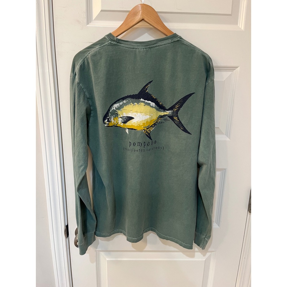 Comfort Colors Phins Pompano Beach Fishing Long Sleeve T-Shirt Seafoam Mens Sz.L